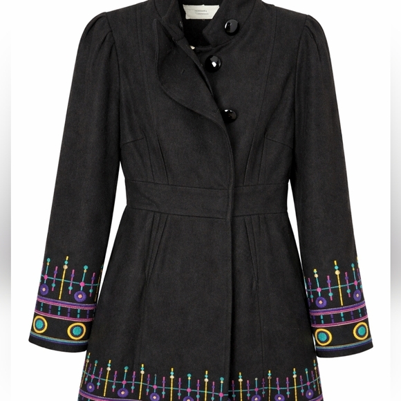 Plenty by Tracy Reese Jackets & Blazers - Plenty by Tracy Reese Anthropologie Vintage Wool Black Pea Coat Embroidery Sz 2
